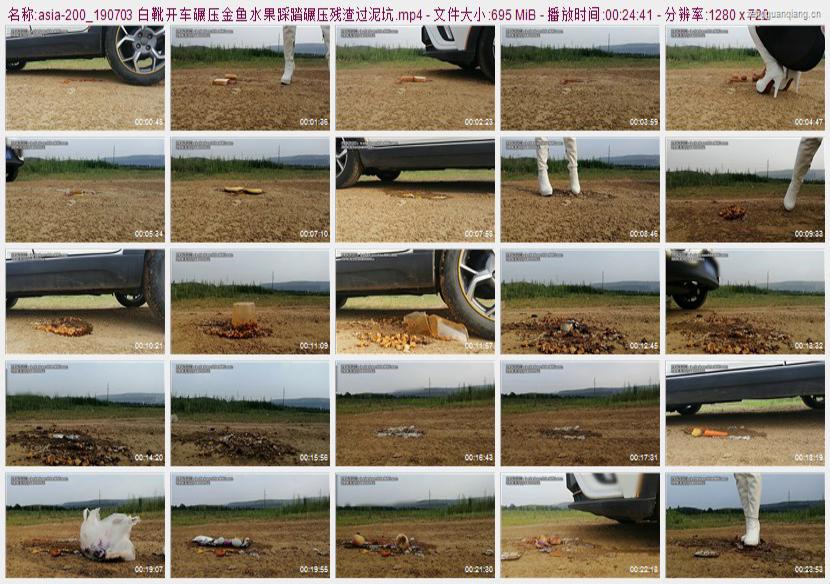asia-200_190703 白靴开车碾压金鱼水果踩踏碾压残渣过泥